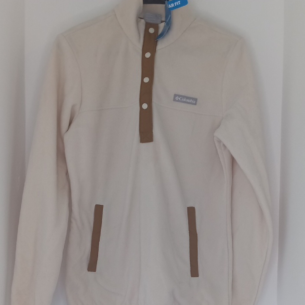 Columbia Off-White Fleece Jacket with Brown Trim